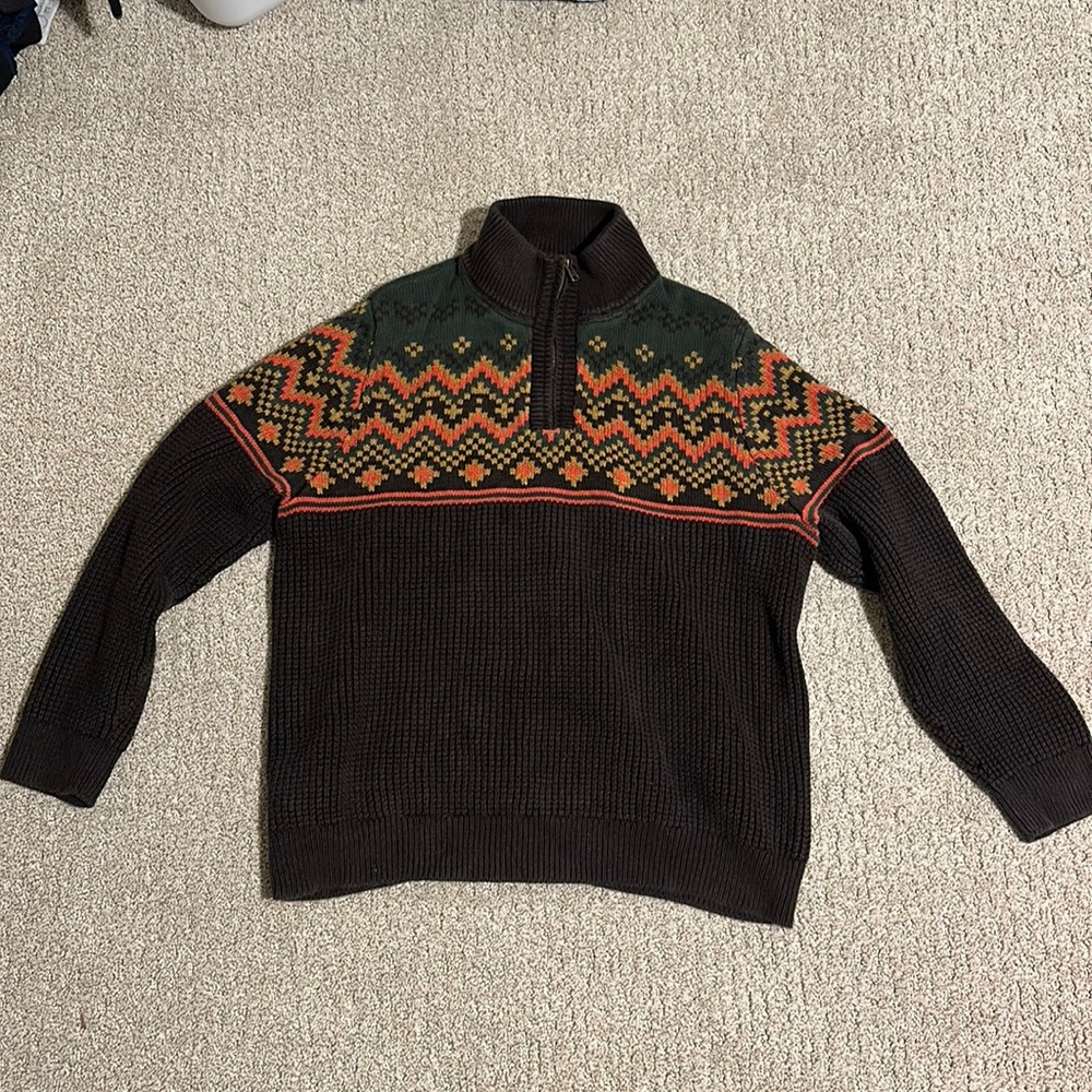 LL Bean waffle knit sweater quarter zip